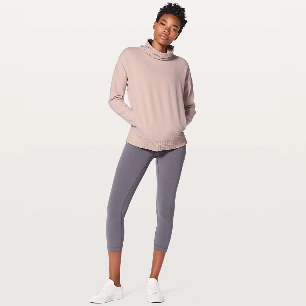 Lululemon Stress Less Pullover Porcelain Pink Sweatshirt Cowl 10 Large - Picture 4 of 7